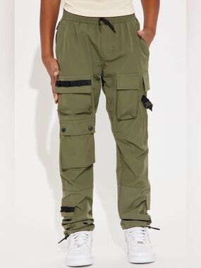 American Stitch Boys Cargo Pants Size M Olive Green Utility Techwear Joggers NWT